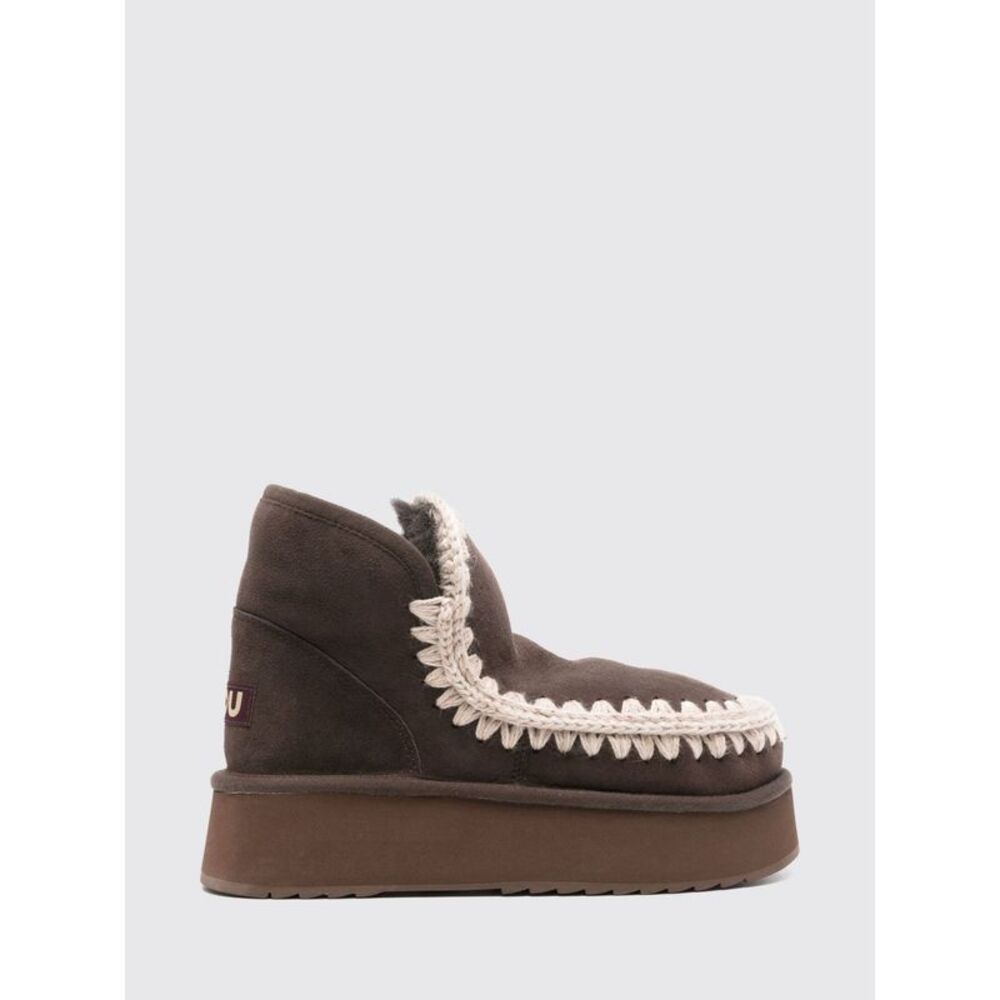 Mou Women Mini Eskimo Platform Suede Boots Mou With Crochet Stitching